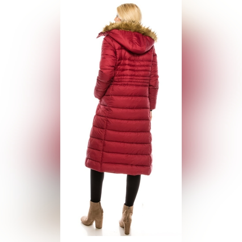 NWT Haute Edition Women's Long Padded Puffer Jacket with Faux Fur Lined Hood - Picture 3 of 16